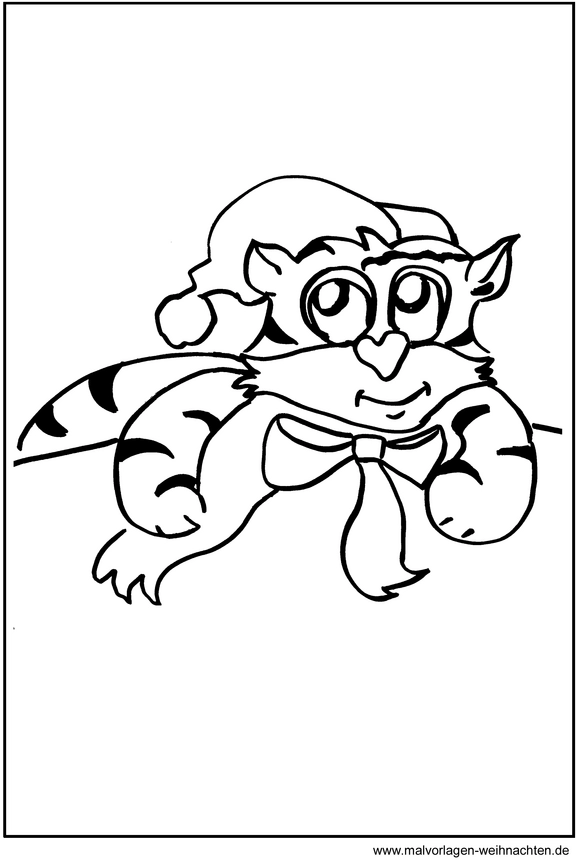 weihnachtskatze-mit-hut-ausmalvorlage