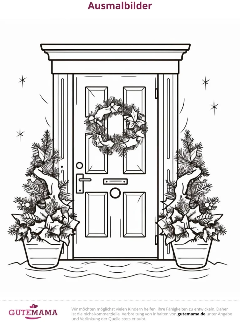 weihnachtskranz-an-der-tuer-mit-pflanzen-und-schnee