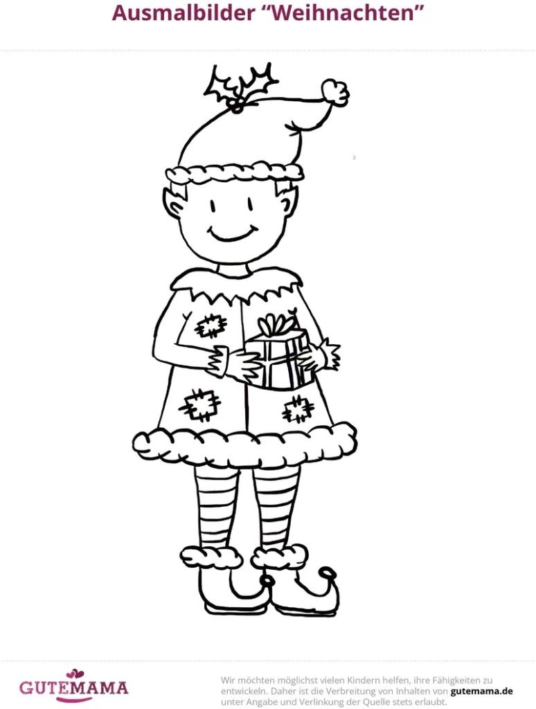 weihnachtsmalvorlage-weihnachtself-mit-geschenk
