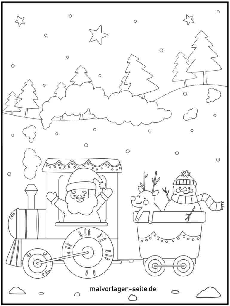 weihnachtsmann-im-zug-mit-rentier-und-schneemann