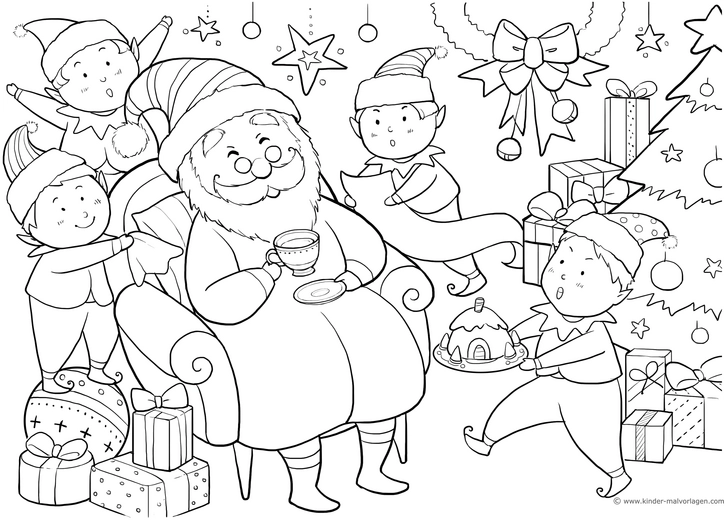 weihnachtsmann-mit-elfen-und-geschenken