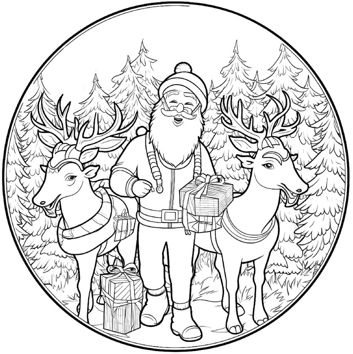 weihnachtsmann-mit-rentieren-und-tannenbaeumen