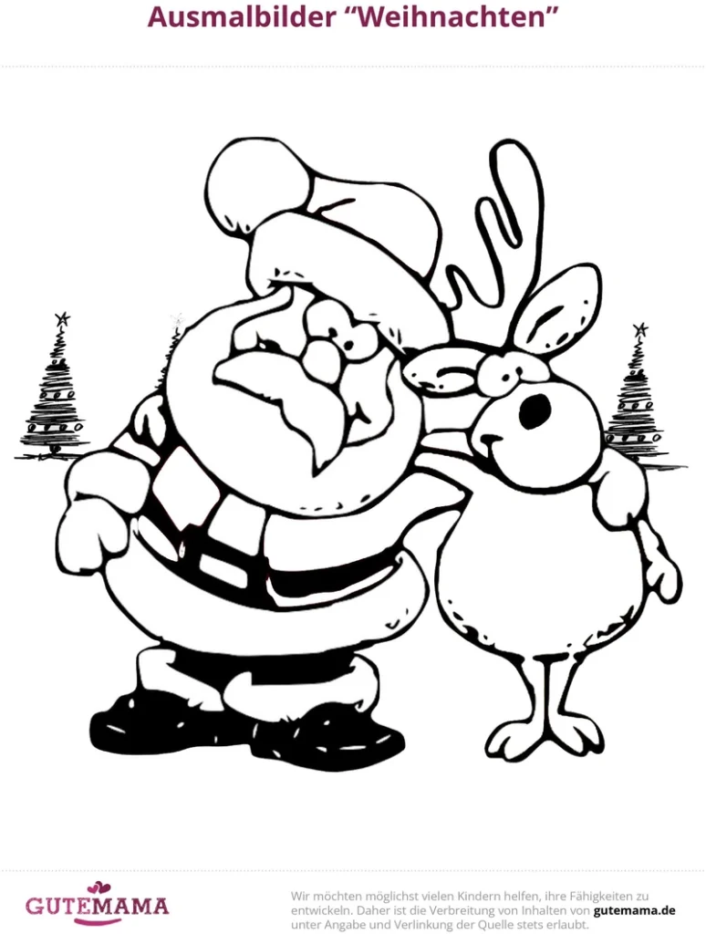 weihnachtsmann-und-rentier-malvorlage