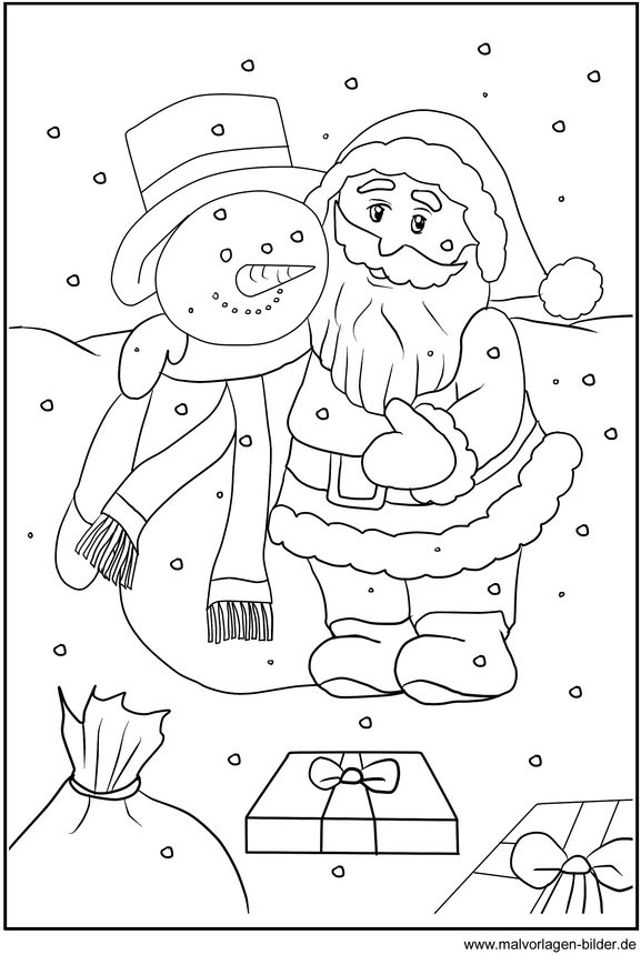 weihnachtsmann-und-schneemann-ausmalbild