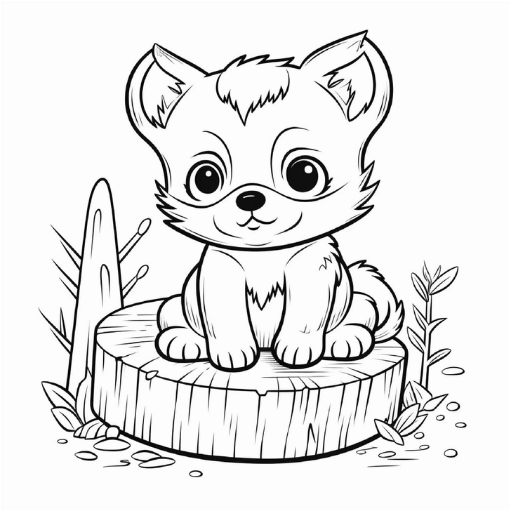 welpe-auf-baumstamm-ausmalbild