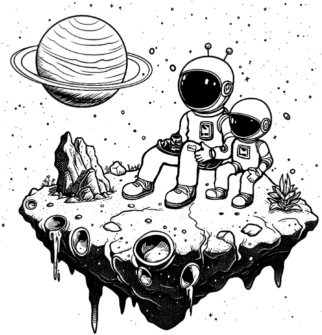 weltall-mit-astronauten-und-saturn-malvorlage