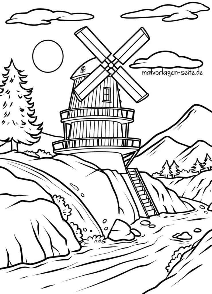 windmuehle-in-der-natur-ausmalvorlage