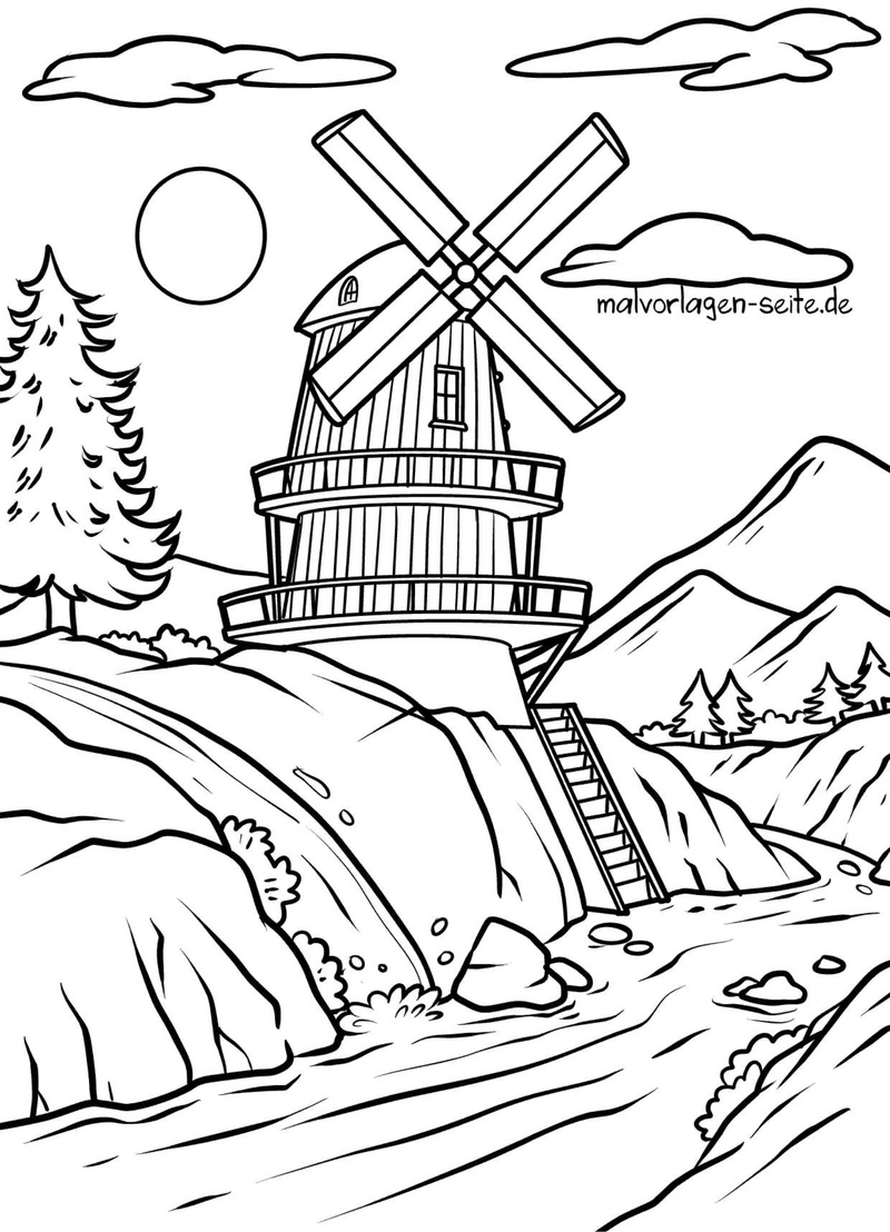 windmuehle-in-der-natur-ausmalvorlage
