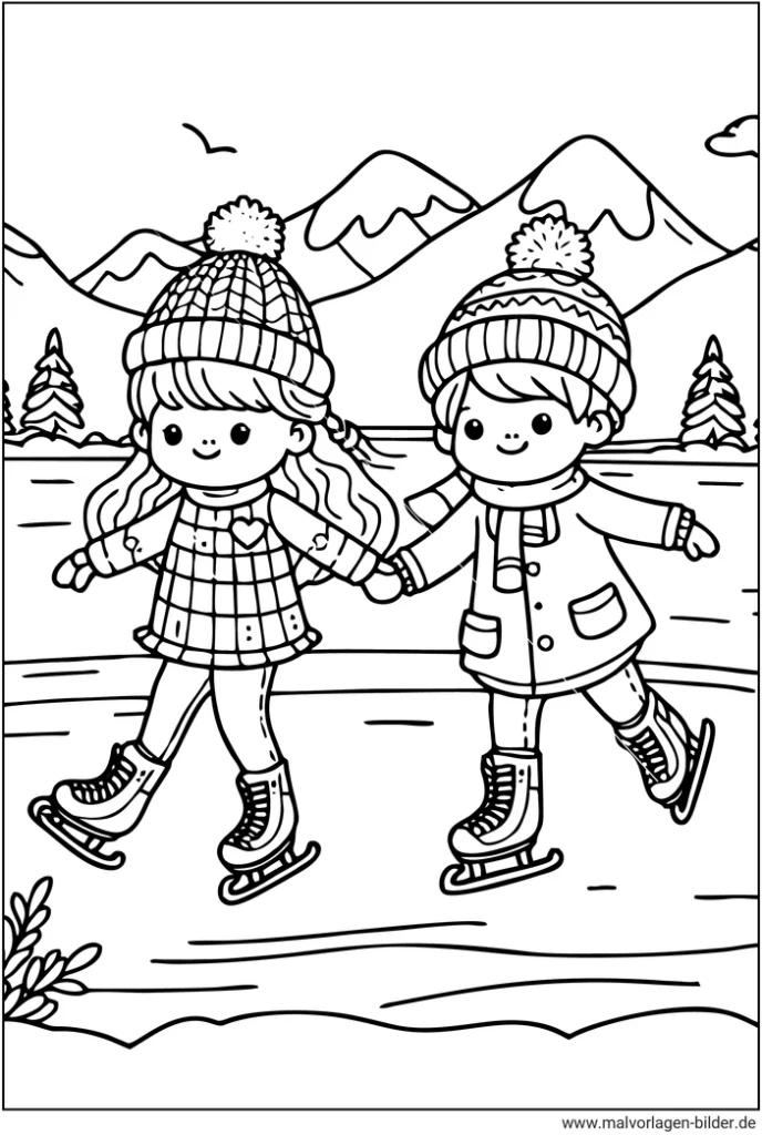 winter-kinder-schlittschuhlaufen-ausmalvorlage