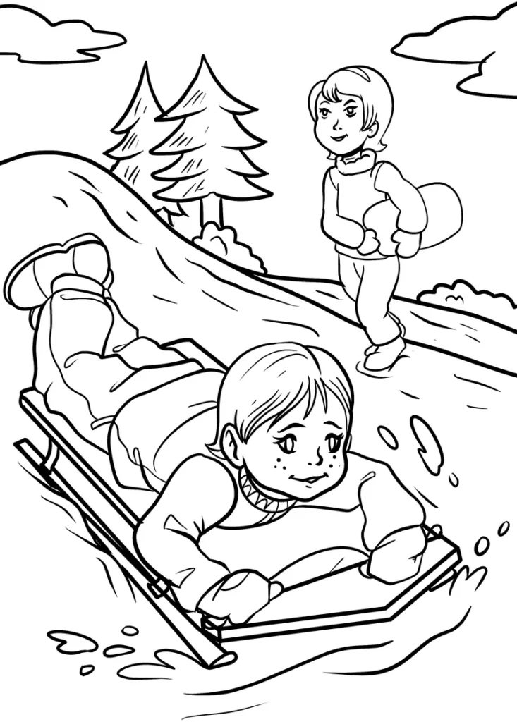 winterbilder-mit-schlitten-und-snowboard