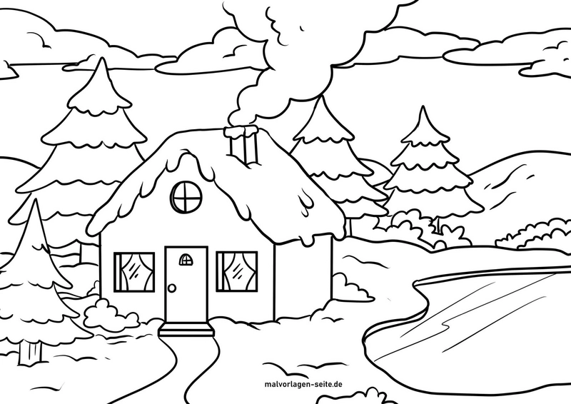 winterhaus-in-der-natur-ausmalvorlage