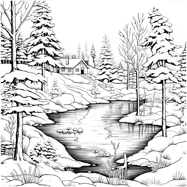 winterlandschaft-mit-haus-am-see-malvorlage