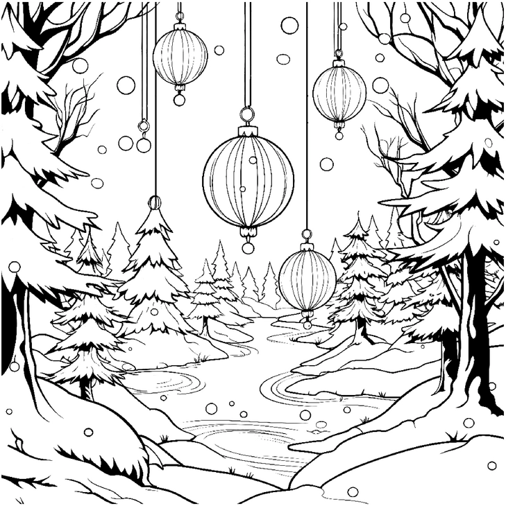 winterlandschaft-mit-laternen-und-tannenbaeumen