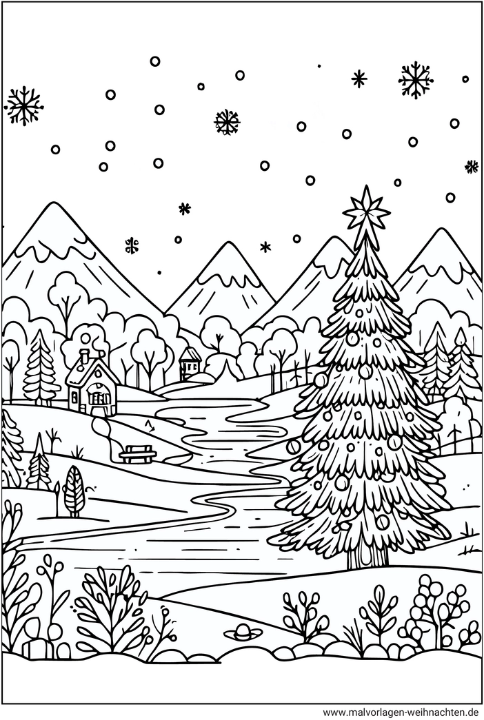 winterlandschaft-mit-weihnachtsbaum-und-schnee