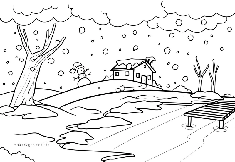 winterlandschaft-schneemann-und-haus