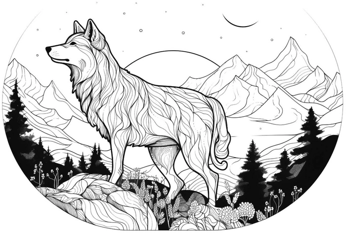 wolf-in-berglandschaft-ausmalvorlage