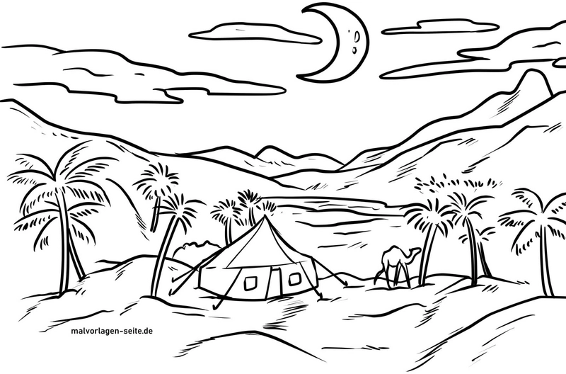 wuestenoase-mit-zelt-und-kamel