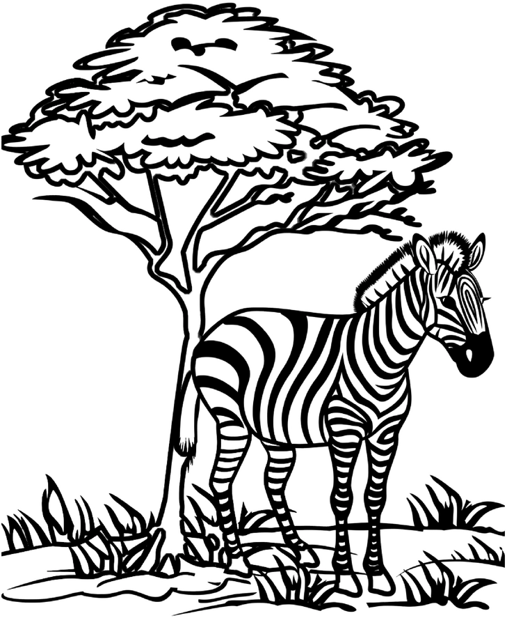 zebra-motiv-neben-baum-ausmalbild