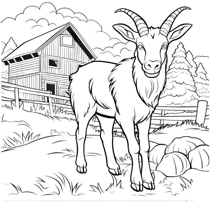 ziege-vor-bauernhaus-malen-ausmalvorlage