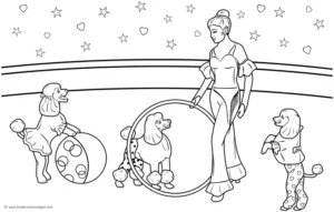 zirkus-hunde-und-akrobatin-malvorlage