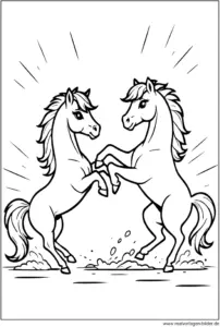zwei-pferde-in-dynamischer-pose-ausmalvorlage